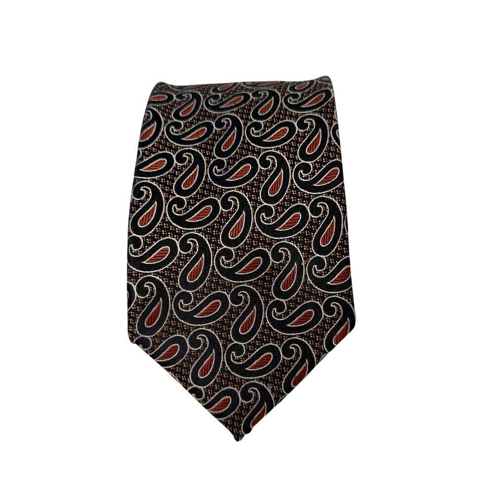 Ermenegildo Zegna Silk Tie Paisley Italy Navy Blue Red Brown